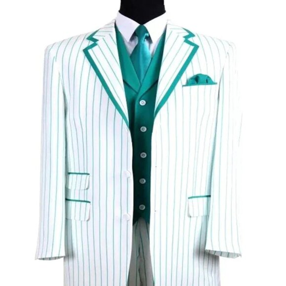 Mens 3 Button Vested Barbershop Quartet Suit In White With...